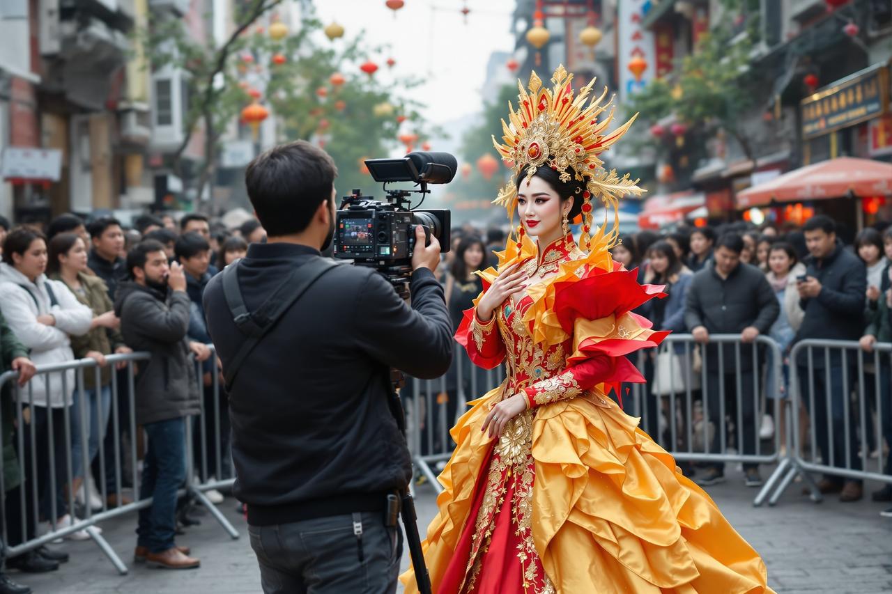 现场直击：某剧组外景拍摄引围观，女主造型惊艳路人狂拍照 - 吃瓜视频